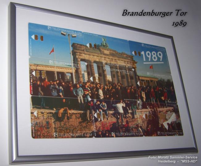 Telefonkarten-Puzzle Brandenburger Tor 1989, gerahmt